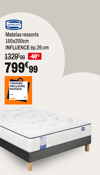 SIMMONS Matelas ressorts 160x200 cm avec latex INFLUENCE ép.26 cm