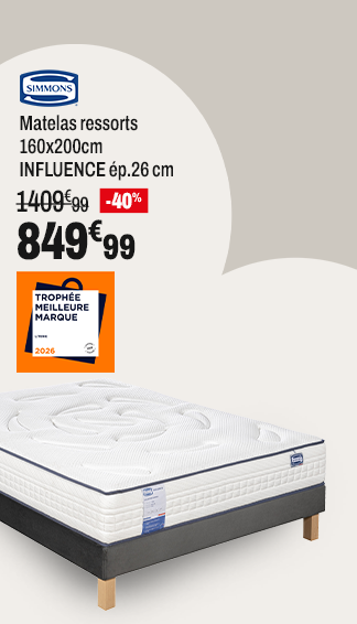 SIMMONS Matelas ressorts 160x200 cm avec latex INFLUENCE ép.26 cm SIMMONS Matelas ressorts 160x200 cm avec latex INFLUENCE ép.26 cm